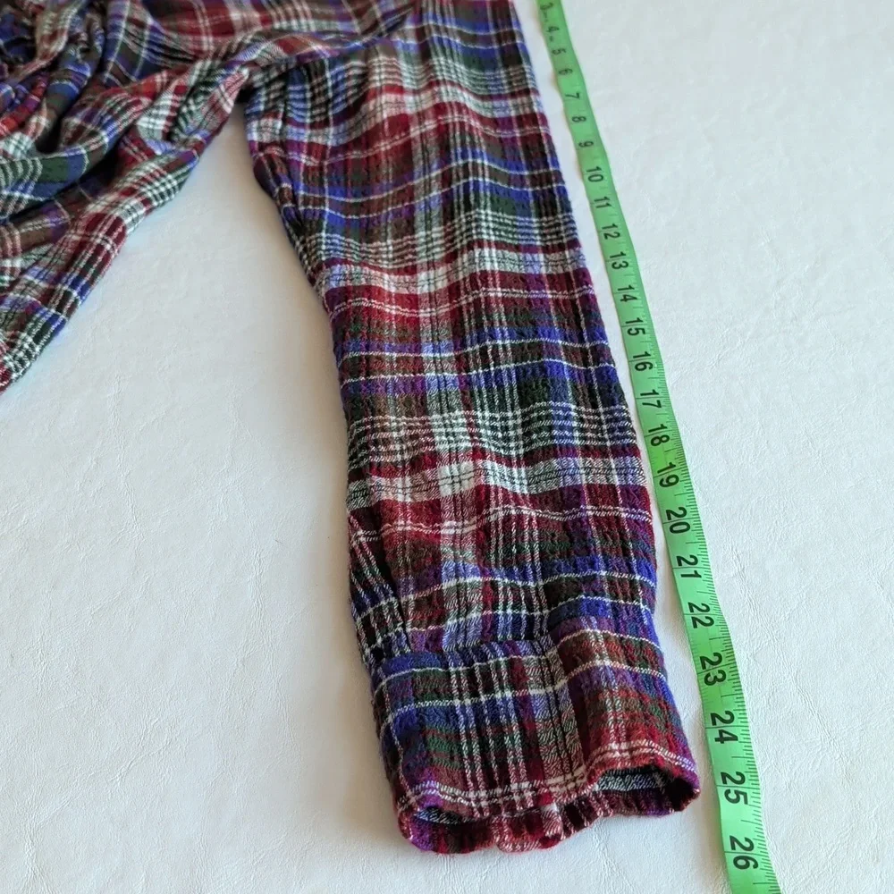Pilcro Cinched Deep V Plaid Button Down Longsleeve Multicolor Boho Top Size L - Picture 6 of 11